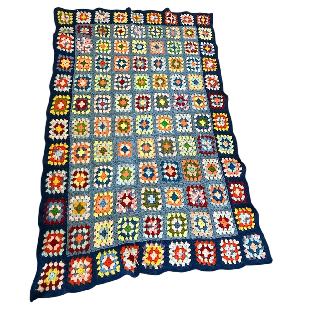 Granny Square Handmade Blanket Throw‎ Multicolor Square Black